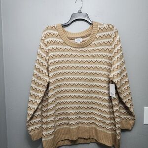 Croft and barrow women's extra cozy sweater size 2X tan and cream crew n…